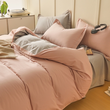 2023A类纯色纯棉磨毛四件套 复古粉+苏木灰