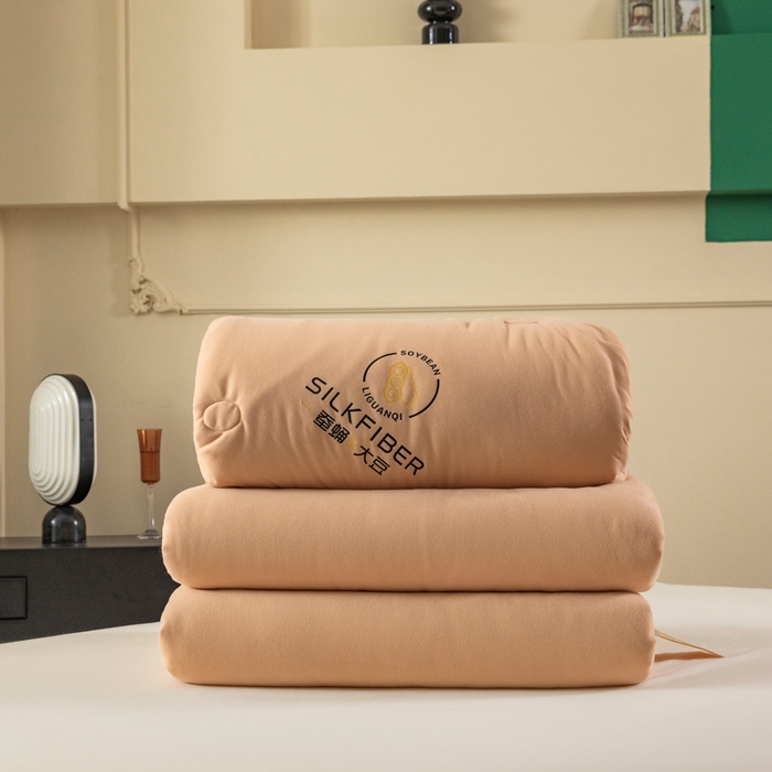 91家纺网 家纺一手货源 找家纺 被靠被 2023新款火山绒李官奇填充大豆被子母被春秋被芯冬被子 奶茶黄