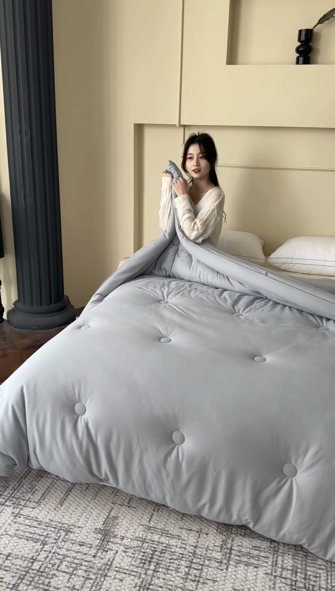 91家纺网 家纺一手货源 找家纺 被靠被 2023新款火山绒李官奇填充大豆被子母被春秋被芯冬被子子 岩石灰