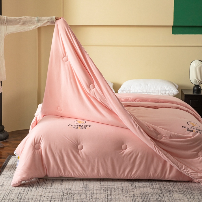 91家纺网 家纺一手货源 找家纺 被靠被 2023新款火山绒李官奇填充大豆被子母被春秋被芯冬被子 桃粉