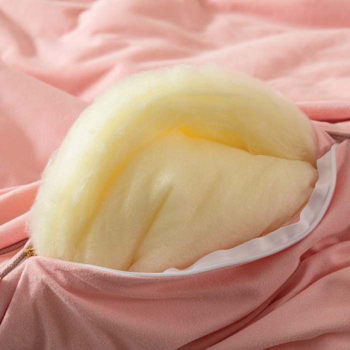 91家纺网 家纺一手货源 找家纺 被靠被 2023新款火山绒李官奇填充大豆被子母被春秋被芯冬被子 桃粉