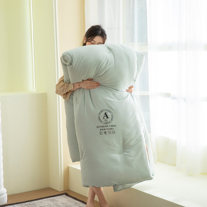 91家纺网 家纺一手货源 找家纺 被靠被 2023新款原棉贡缎提花李官奇填充大豆被子春秋被芯冬被子母被 绿色