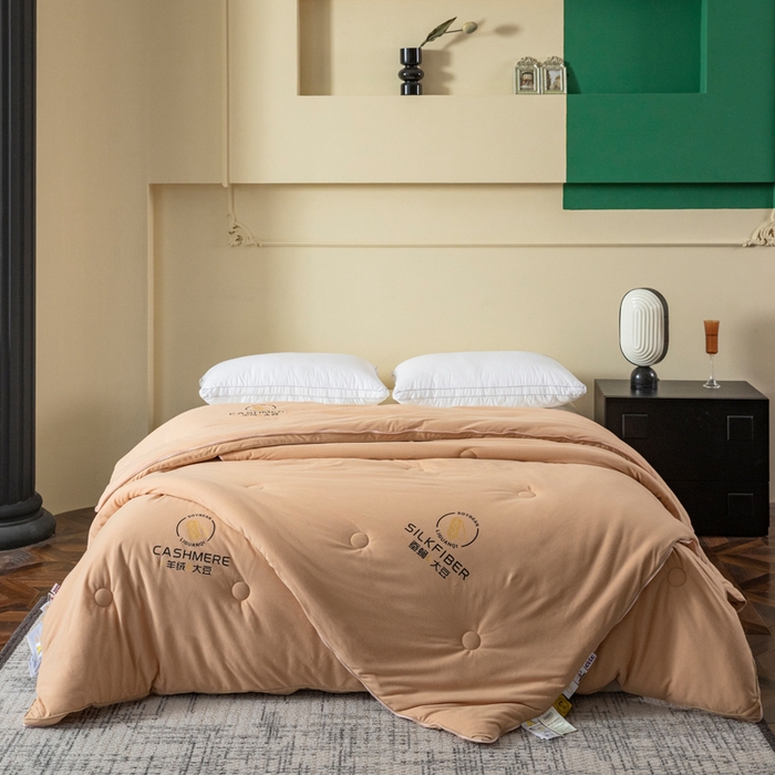 91家纺网 家纺一手货源 找家纺 被靠被 2023新款火山绒李官奇填充大豆被子母被春秋被芯冬被子 奶茶黄