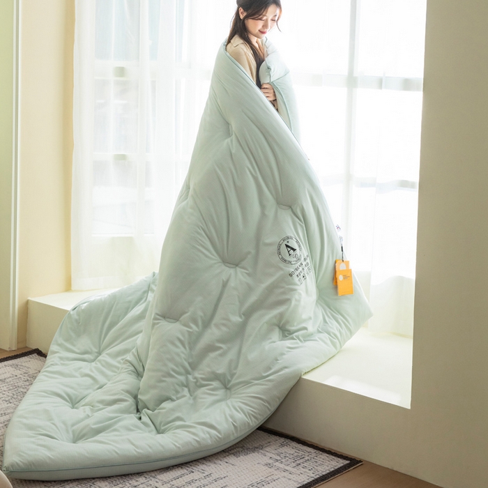 91家纺网 家纺一手货源 找家纺 被靠被 2023新款原棉贡缎提花李官奇填充大豆被子春秋被芯冬被子母被 绿色