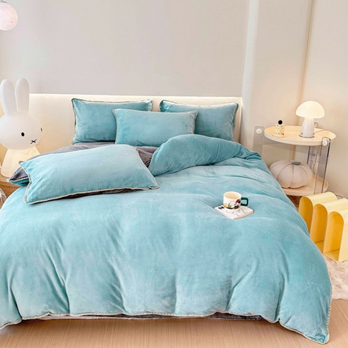 91家纺网 家纺一手货源 找家纺 迷仙巢家纺 2023新款贝壳绒四件套 浅绿灰