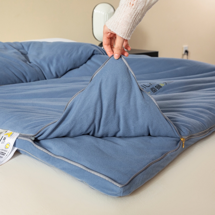 91家纺网 家纺一手货源 找家纺 被靠被 2023新款火山绒李官奇填充大豆被子母被春秋被芯冬被子 蓝青