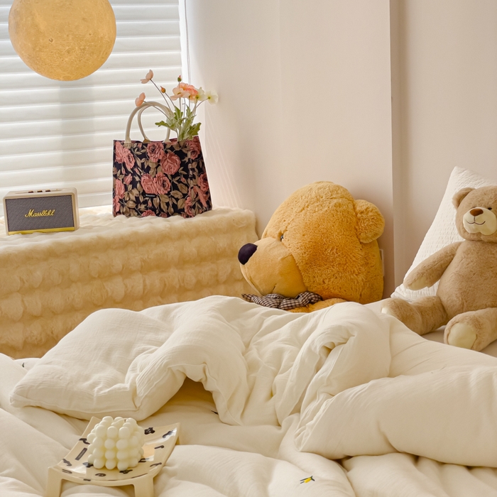 91家纺网 家纺一手货源 找家纺 木楌家居 2025新款全棉皱皱纱刺绣款被芯-风格二 枇杷叶