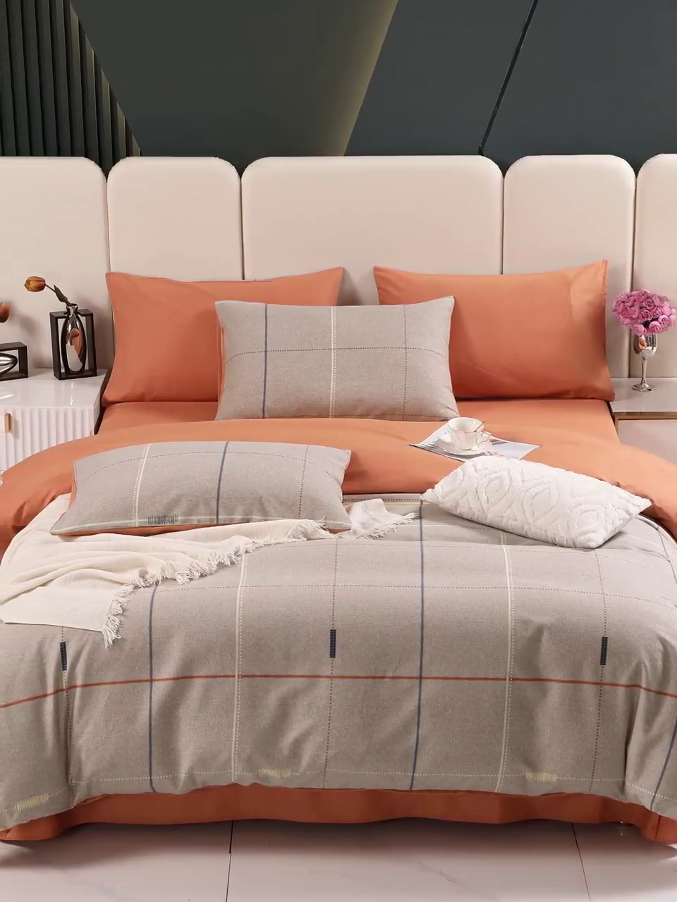 91家纺网 家纺一手货源 找家纺 爱思佳 2023新款全棉超柔陶瓷磨毛系列四件套 贝菡-灰