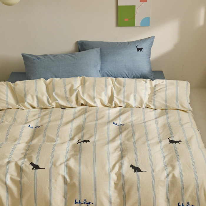 91家纺网 家纺一手货源 找家纺 怡家居 2023都市野兽刺绣系列四件套 蓝猫