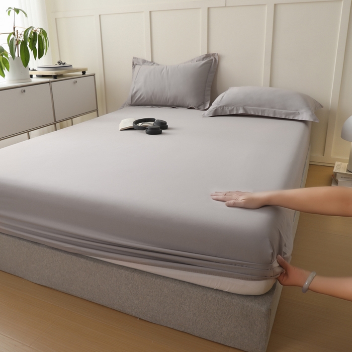 91家纺网 家纺一手货源 找家纺 云栖家居 2023A类纯色纯棉磨毛单床笠 苏木灰