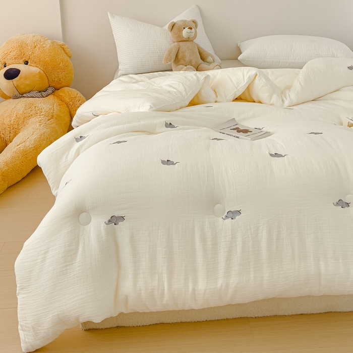 91家纺网 家纺一手货源 找家纺 木楌家居 2025新款全棉皱皱纱刺绣款被芯-风格二 小飞象