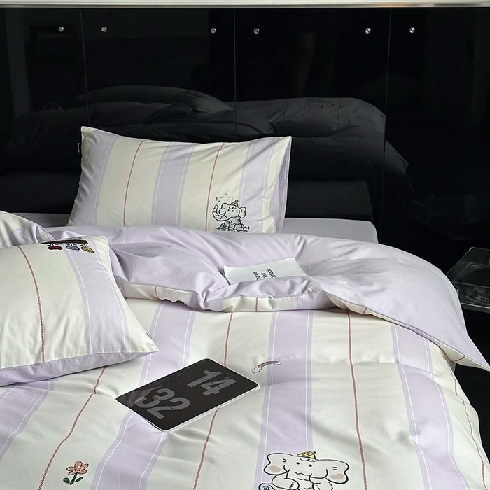 91家纺网 家纺一手货源 找家纺 圆岛家纺 2023冬季新款全棉加厚磨毛刺绣四件套-场景一 假日小象