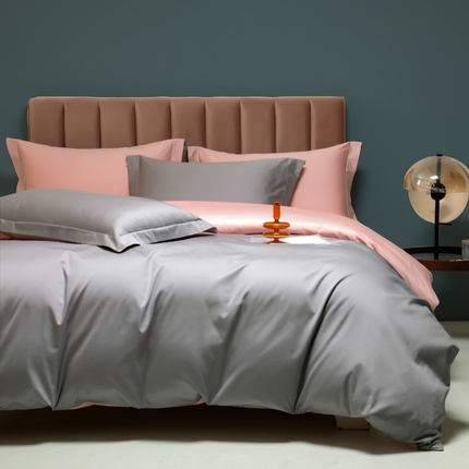 2023A类长绒棉纯色四件套 青灰色&莫兰迪粉