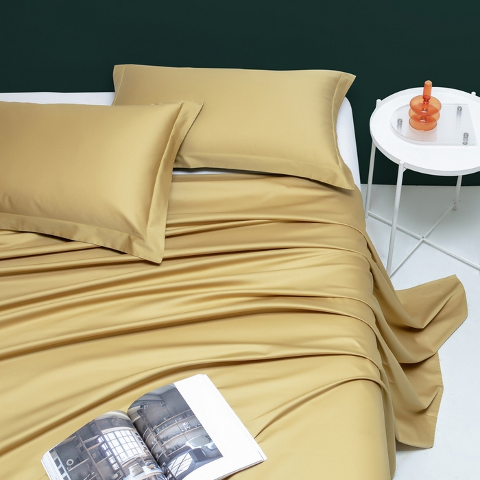 91家纺网 家纺一手货源 找家纺 云栖家居 2023A类长绒棉纯色单床单 落叶黄