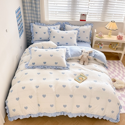 91家纺网 家纺一手货源 找家纺 懒猫家纺 2024新款韩版牛奶绒四件套 小爱心