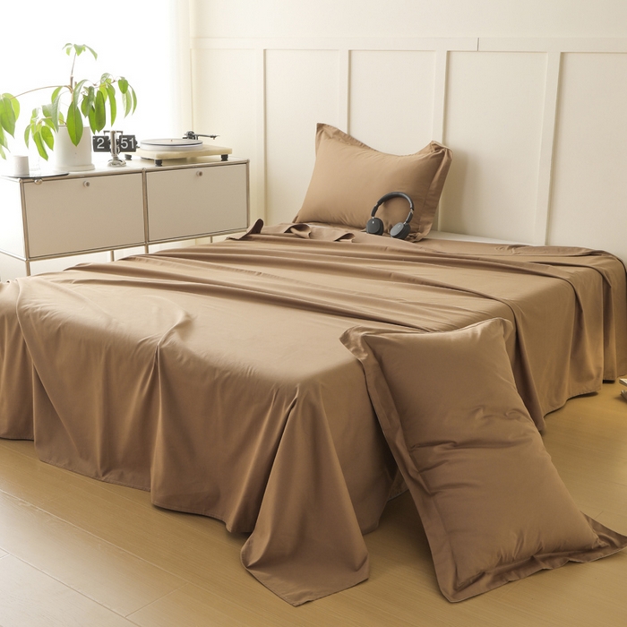 91家纺网 家纺一手货源 找家纺 2023A类纯色纯棉磨毛单床单 可可棕