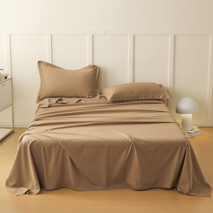 91家纺网 家纺一手货源 找家纺 2023A类纯色纯棉磨毛单床单 可可棕