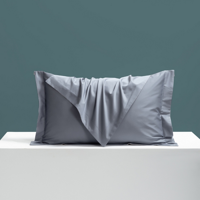 91家纺网 家纺一手货源 找家纺 云栖家居 2023A类长绒棉纯色单枕套 青灰色&天空灰