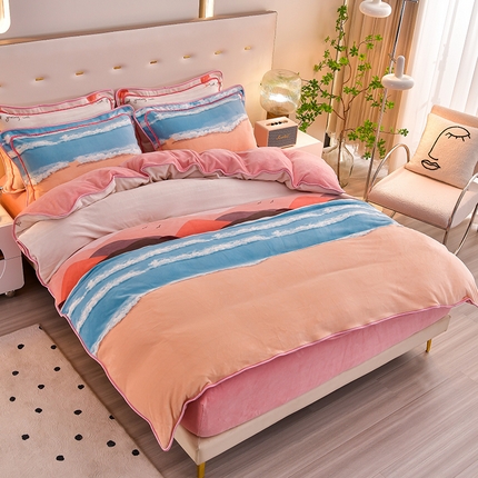 91家纺网 家纺一手货源 找家纺 总 盈超2023新款A类8.5到9斤印花牛奶绒金貂绒床裙款保暖绒四件套