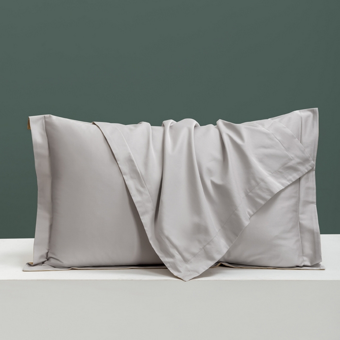 91家纺网 家纺一手货源 找家纺 2023A类长绒棉纯色四件套 天空灰&落叶黄