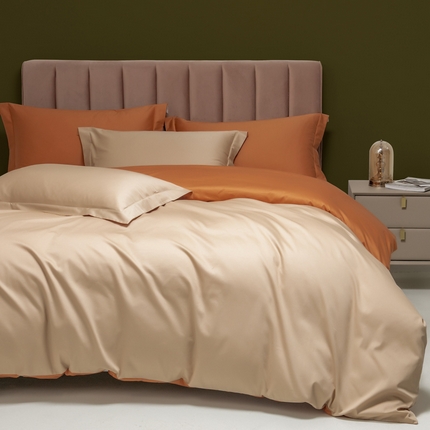 云栖家居 2023A类长绒棉纯色单被套 棉花糖色&落日橙