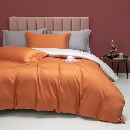 2023A类长绒棉纯色四件套 落日橙&天空灰