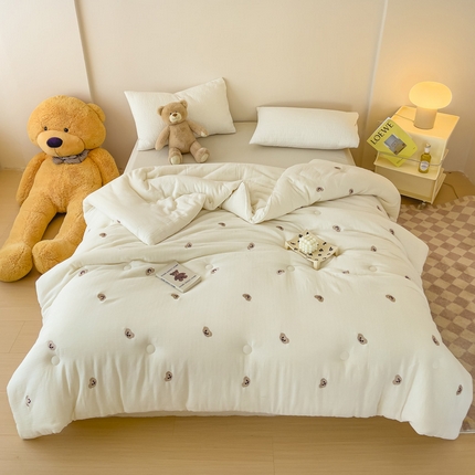 木楌家居 2025新款全棉皱皱纱刺绣款被芯-风格二 幸运熊