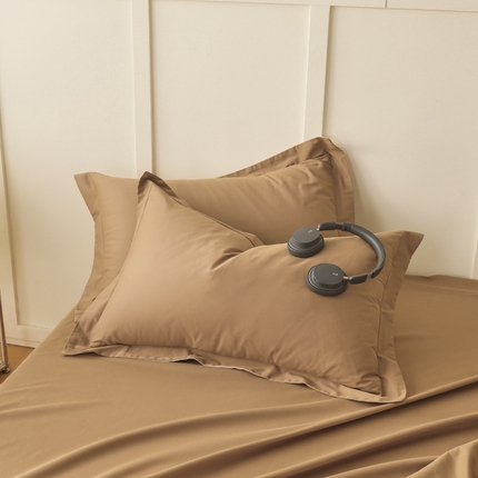 2023A类纯色纯棉磨毛单枕套 可可棕+奶昔白