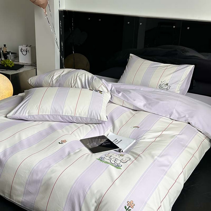 91家纺网 家纺一手货源 找家纺 圆岛家纺 2023冬季新款全棉加厚磨毛刺绣四件套-场景一 假日小象