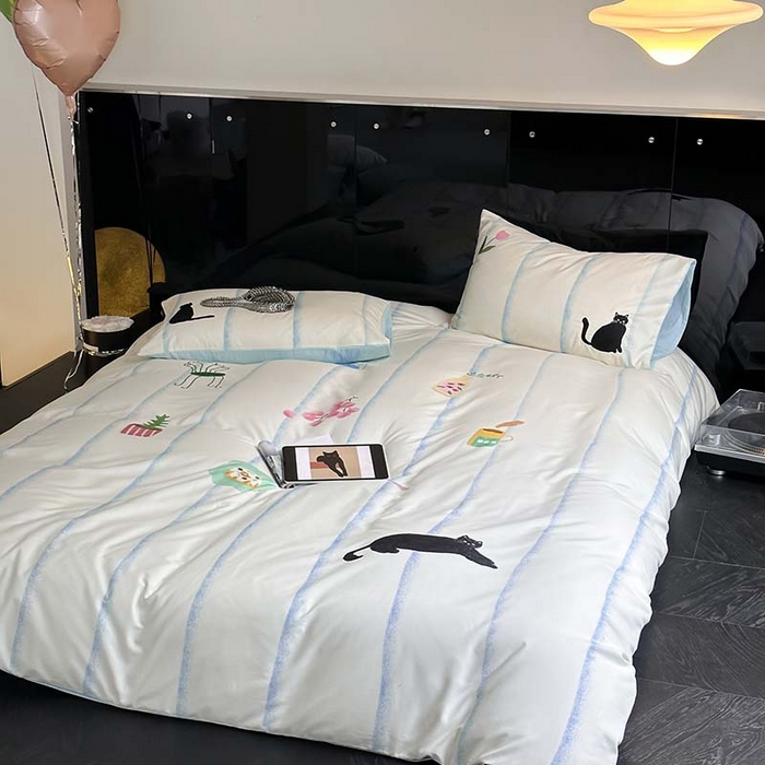 91家纺网 家纺一手货源 找家纺 圆岛家纺 2023冬季新款全棉加厚磨毛刺绣四件套-场景一 猫咪日记