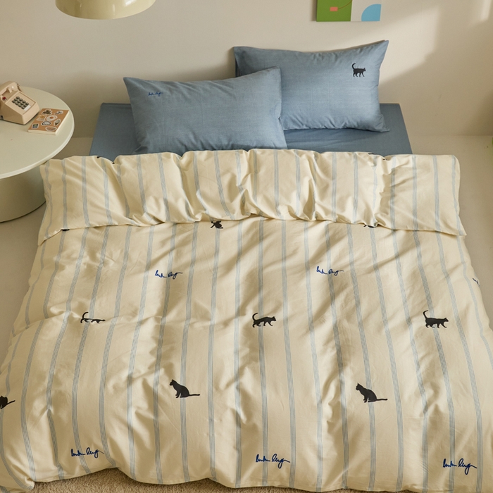 91家纺网 家纺一手货源 找家纺 怡家居 2023都市野兽刺绣系列四件套 蓝猫