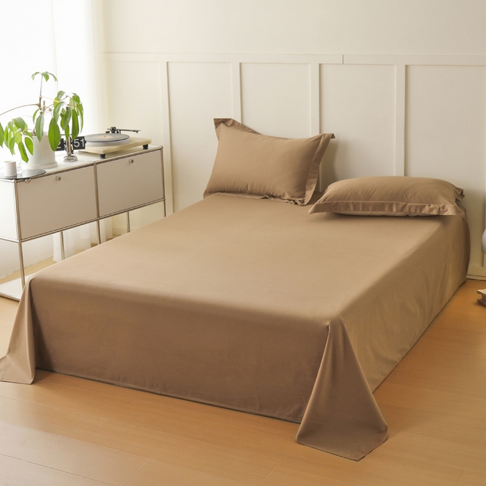 91家纺网 家纺一手货源 找家纺 2023A类纯色纯棉磨毛单床单 可可棕