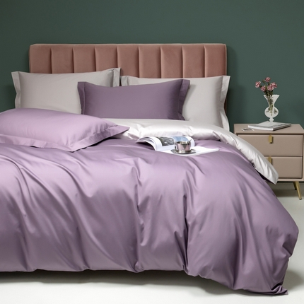 2023A类长绒棉纯色四件套 黑加仑&天空灰