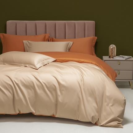 2023A类长绒棉纯色四件套 棉花糖色&落日橙