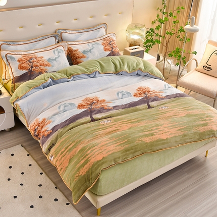 91家纺网 家纺一手货源 找家纺 总 盈超2023新款A类8.5到9斤印花牛奶绒金貂绒床裙款保暖绒四件套