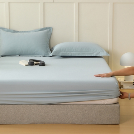 云栖家居 2023A类纯色纯棉磨毛单床笠 秋波蓝