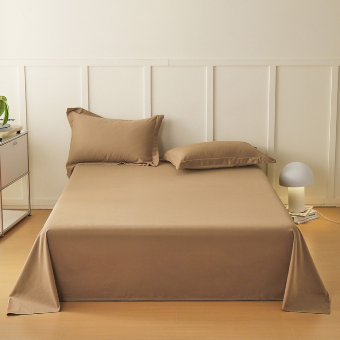 91家纺网 家纺一手货源 找家纺 2023A类纯色纯棉磨毛单床单 可可棕