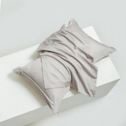 云栖家居 2023A类长绒棉纯色单枕套 天空灰&落叶黄