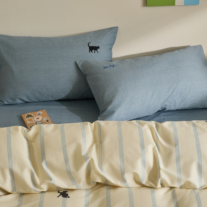 91家纺网 家纺一手货源 找家纺 怡家居 2023都市野兽刺绣系列四件套 蓝猫