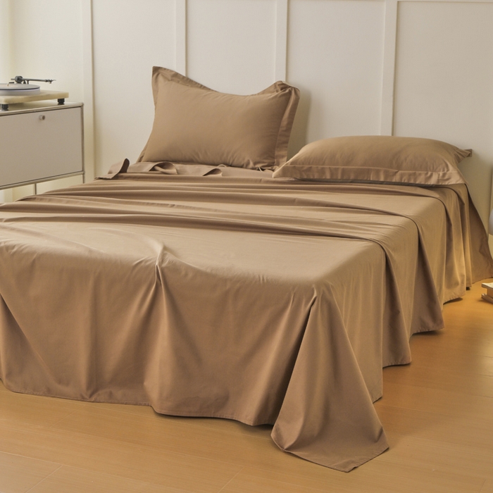 91家纺网 家纺一手货源 找家纺 2023A类纯色纯棉磨毛单床单 可可棕