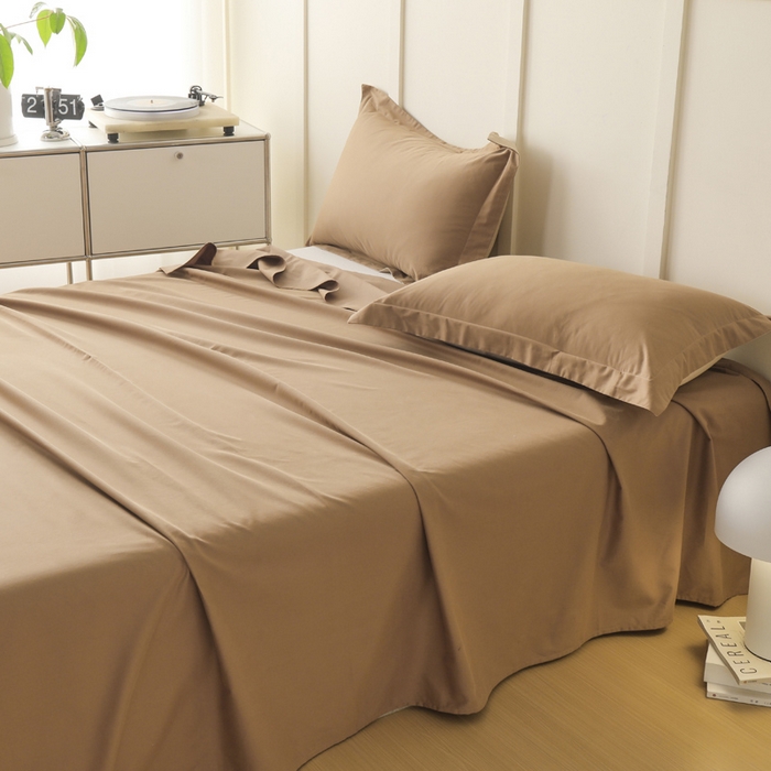 91家纺网 家纺一手货源 找家纺 2023A类纯色纯棉磨毛单床单 可可棕