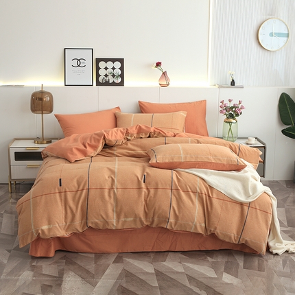 91家纺网 家纺一手货源 找家纺 爱思佳 2023新款全棉超柔陶瓷磨毛系列四件套 贝菡-桔