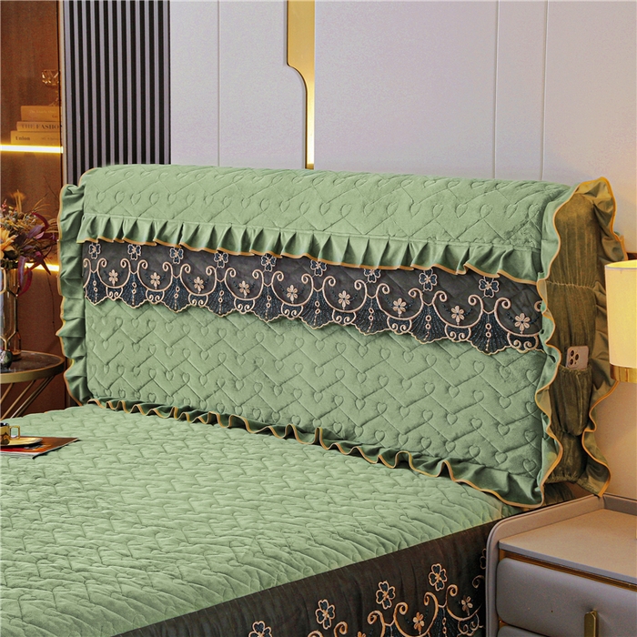 91家纺网 家纺一手货源 找家纺 新款心心相印蕾丝款床头罩 心心相印蕾丝款-橄榄绿