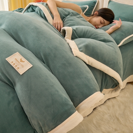 21度C 2023新款加厚保暖云朵牛奶绒四件套 云朵包边款-茶绿