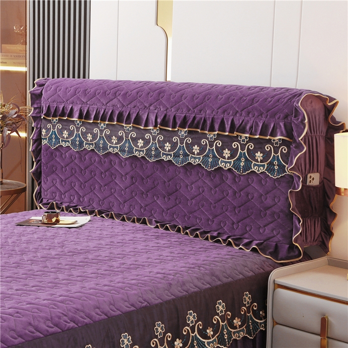 91家纺网 家纺一手货源 找家纺 新款心心相印蕾丝款床头罩 心心相印蕾丝款-高贵紫