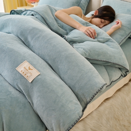 21度C 2023新款加厚保暖云朵牛奶绒四件套 云朵三角针-浅蓝