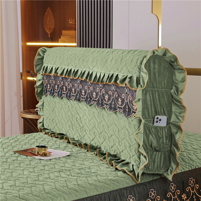 91家纺网 家纺一手货源 找家纺 新款心心相印蕾丝款床头罩 心心相印蕾丝款-橄榄绿