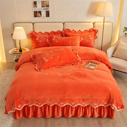 恒爱家纺 2023新款宝宝绒花好月圆床单款四件套 爱玛橙