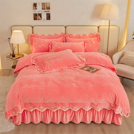 恒爱家纺 2023新款宝宝绒花好月圆床单款四件套 梦想粉