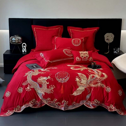 JUICY 橘滋家纺 2023新款轻奢高端进口长绒棉刺绣婚庆四件套 龙凤千禧